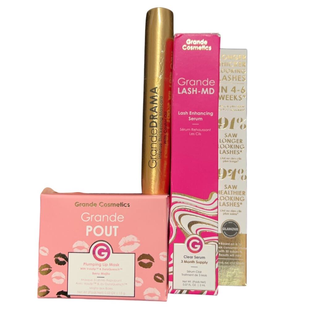 Grande Cosmetic Makeup Bundle Plumping Lip Mask Mascara Lash Enhancing Serum NEW